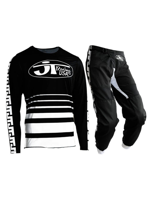 JT Racing Flo-Form Jersey and Pants Combo( Black and White)