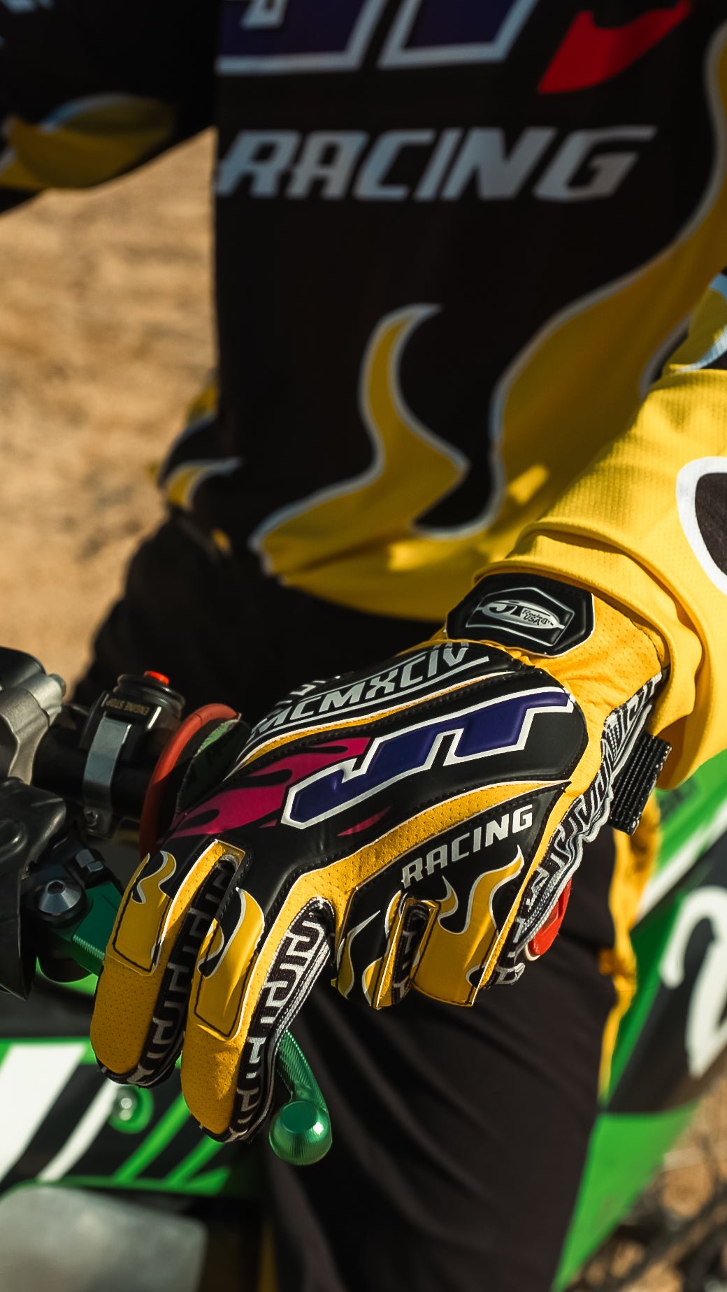 Yellow Flame 90s Gloves - JT Racing USA