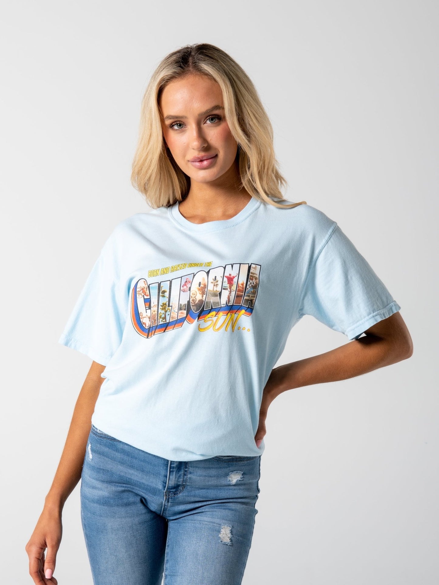 Born and Raised Under the California Sun Tee - Sky Blue - JT Racing USA
